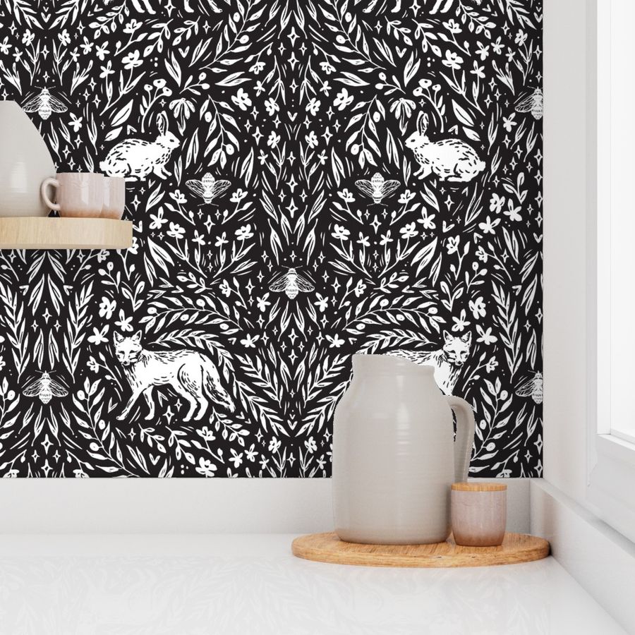 Scandinavian Woodland Wallpaper in Black & White