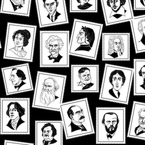 Great writers on stamps (black and white) SMALL SIZE