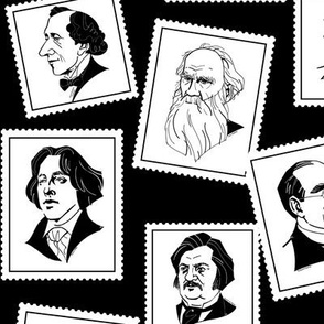 Great writers on stamps (black and white) BIG SIZE