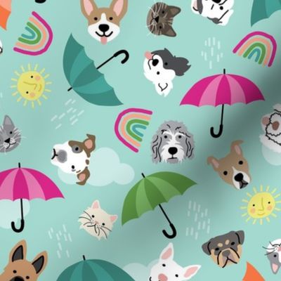 Raining Cats and Dogs - Aqua, Large Scale