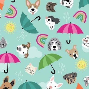 Raining Cats and Dogs - Aqua, Large Scale