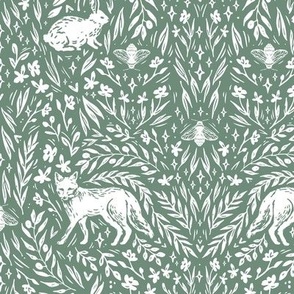 Scandinavian Woodland Wallpaper in Green & White