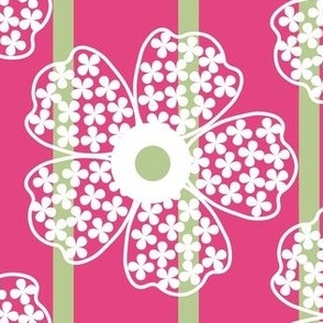 white and green flower on pink background