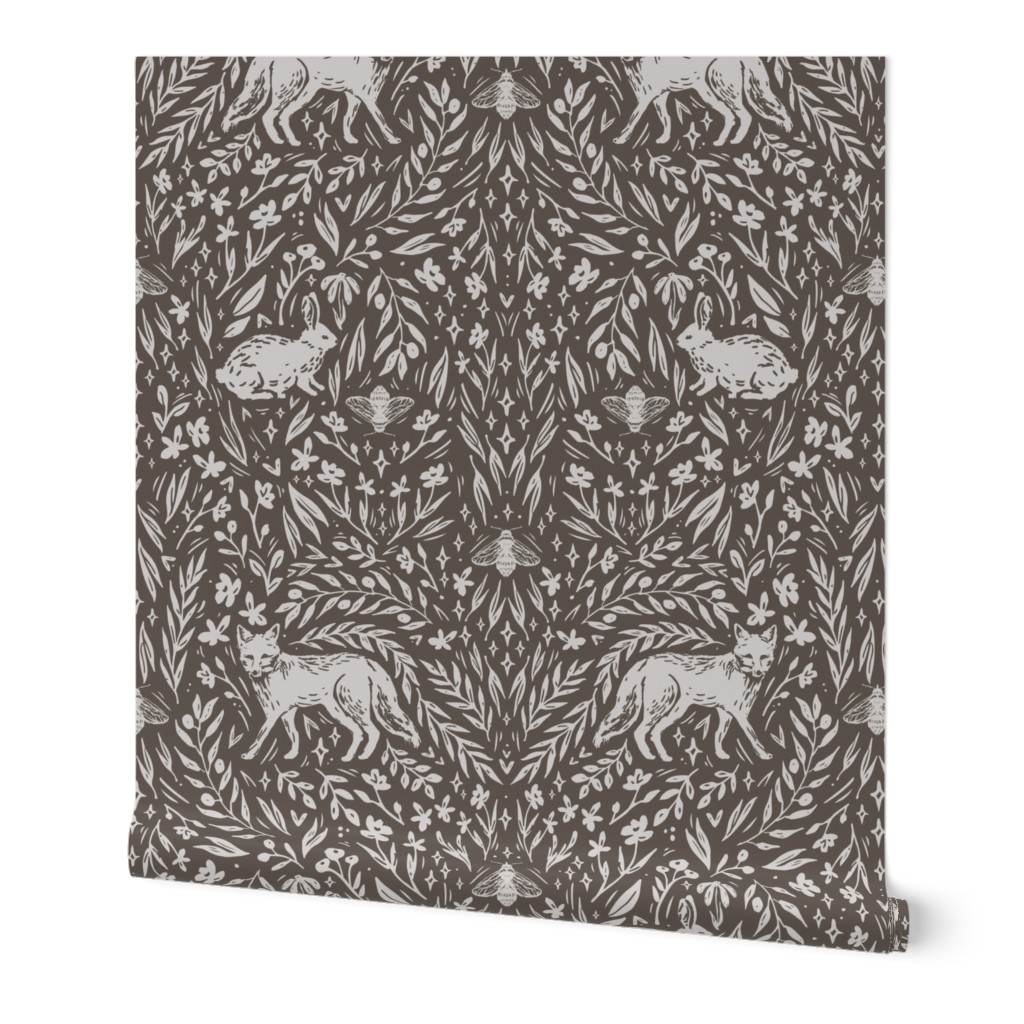 Scandinavian Woodland Wallpaper in Vintage Brown