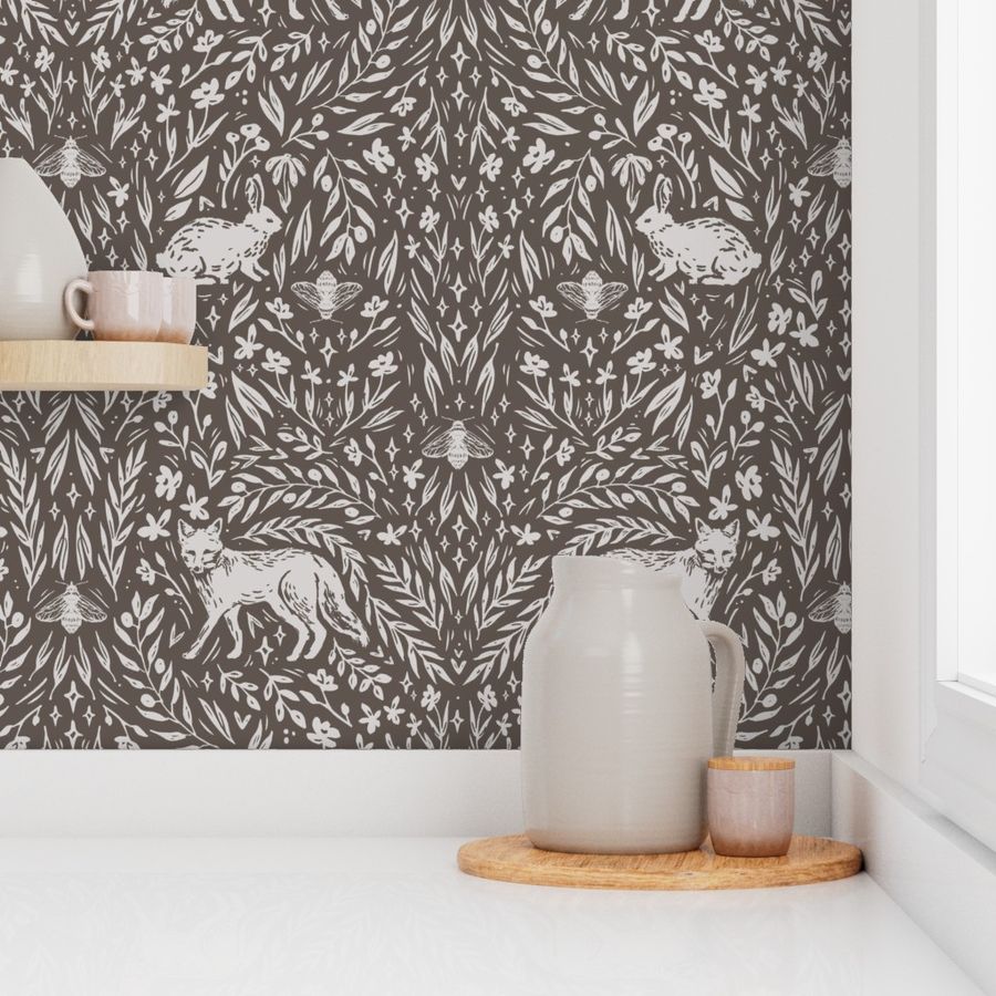 Scandinavian Woodland Wallpaper in Vintage Brown