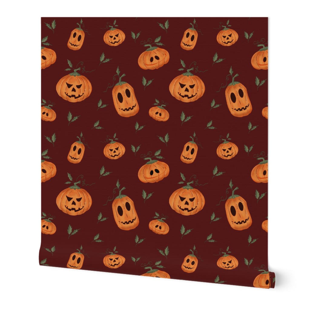 Happy Halloween on burgundy - medium scale