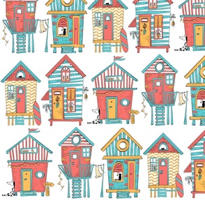 colorful beach houses on white - large scale
