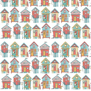 colorful beach houses on white - medium scale