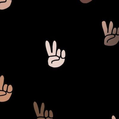 Love & Peace joy - black lives matter inclusive skin tones peace sign hands brown nude pale on black LARGE