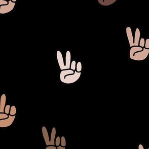 Love & Peace joy - black lives matter inclusive skin tones peace sign hands brown nude pale on black LARGE