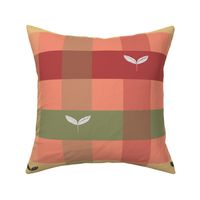 kitchen plaid with leaves on coral - large scale