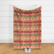 kitchen plaid with leaves on coral - large scale