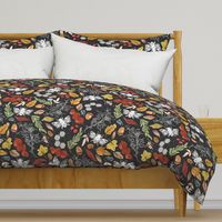 24" Repeat Bees and Fall Leaves Pattern Large Scale | Charcoal Gray MK002