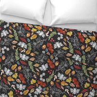 24" Repeat Bees and Fall Leaves Pattern Large Scale | Charcoal Gray MK002