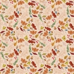 3" Repeat Bees and Fall Leaves Pattern Small Scale | Peach Orange MK002