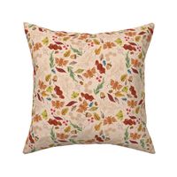 8" Repeat Bees and Fall Leaves Pattern Medium Scale | Peach Orange MK002