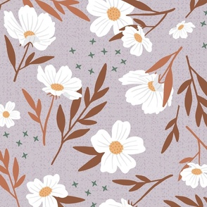 White Floral Frenzy on Dusty Lavender - Jumbo Scale