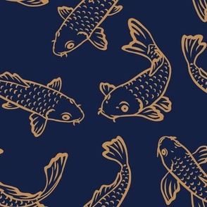 Koi Fish - Medium - Navy Blue Gold