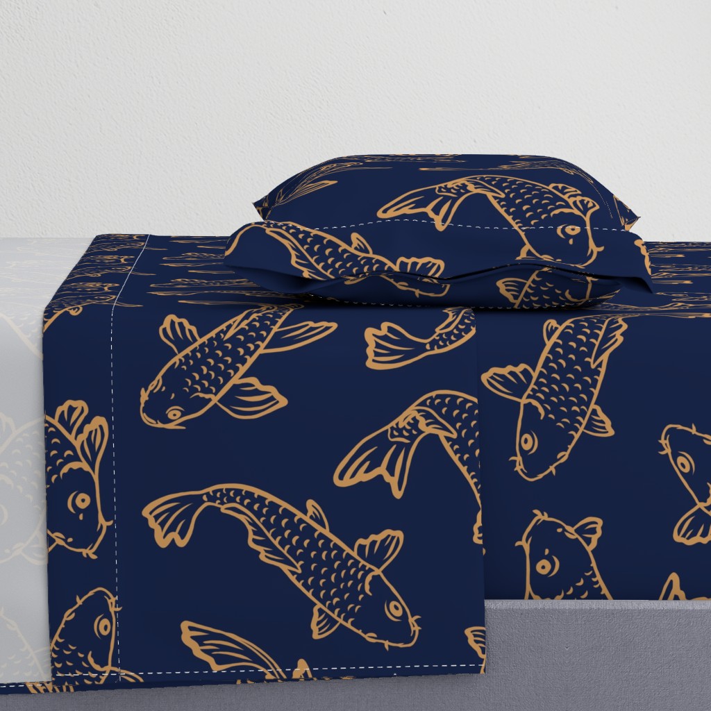 Koi Fish - Large - Navy Blue Gold