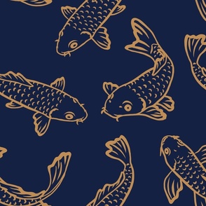 Koi Fish - Large - Navy Blue Gold