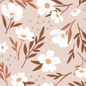 White Floral Frenzy on Blush- Jumbo Scale