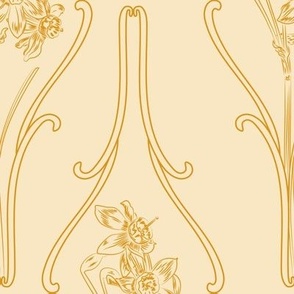 Large Art Nouveau Vintage Triple Crown Daffodils in Ornament Frames with Cream Background