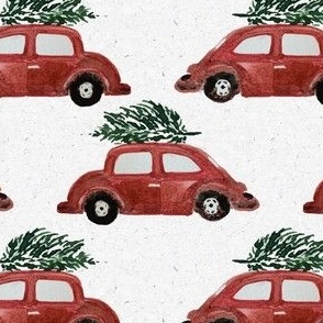 Small Red Cars / Christmas Tree Shopping / Watercolor / Kids