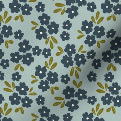 ditsy floral blue, farmhouse, cottage floral © TerriConradDesigns