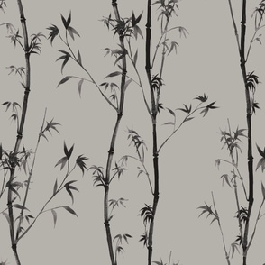 Sumi-E Bamboo Grove, Grey by Brittanylane