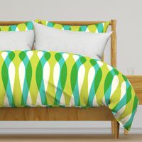 Retro Atomic Surf Waves Modern Shapes Green Blue Mid-Century Modern Wavy Pattern