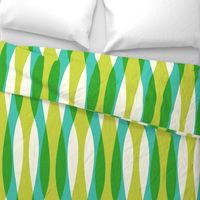 Retro Atomic Surf Waves Modern Shapes Green Blue Mid-Century Modern Wavy Pattern