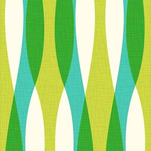 Retro Atomic Surf Waves Modern Shapes Green Blue Mid-Century Modern Wavy Pattern