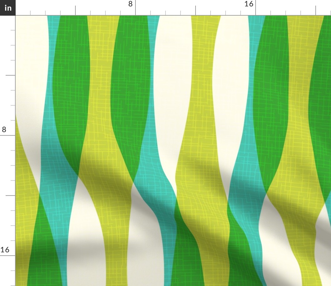 Retro Atomic Surf Waves Modern Shapes Green Blue Mid-Century Modern Wavy Pattern