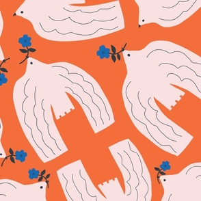 The Foragers | XLg Pink Birds on Orange