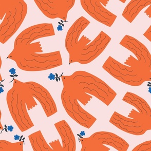 The Foragers | Lg Orange Birds on Pink