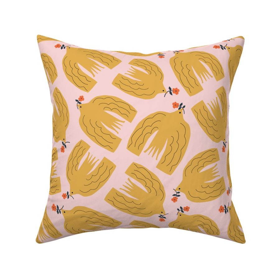 The Foragers | Whimsical Bird and Flower Print in Mustard & Pink