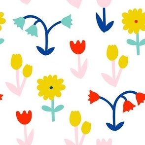 Simple and cute pattern with colorful flowers in decorative minimalistic  style . Flower repeated texture 
