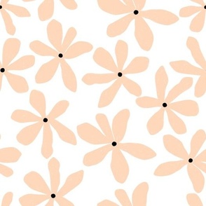 Vector abstract seamless pattern design with simple hand-drawn flowers. Neutral seamless floral texture on white background. Decorative shapes and silhouettes