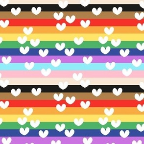 Love is love on pride rainbow flag lgbtq hearts and stripes design  on white