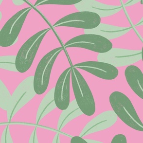 Palm Leaves - Green on Pink (jumbo scale)