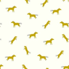 Cute seamless pattern with tinny galloping horses on white background. Funny vector cartoon background in naive style