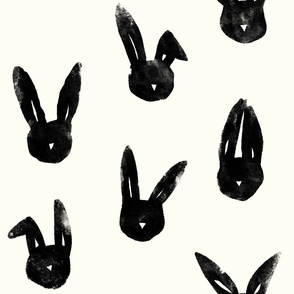 Block Print Easter bunnies - black on natural - Easter, abstract bunnies, easter rabbits 