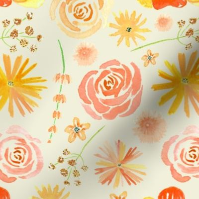 Light Orange and Yellow Floral Watercolour Pattern