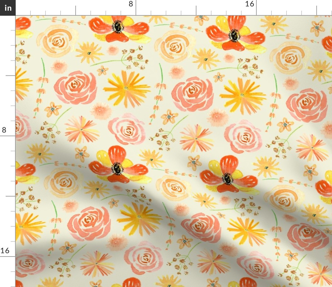 Light Orange and Yellow Floral Watercolour Pattern