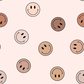 Muted Tossed Smiley Faces in Skin Tones Colors