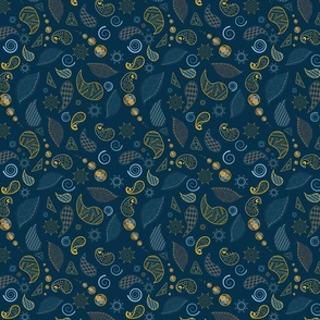 Navy/Yellow - Geometric Paisley seashells SMALL scale