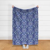 Art Nouveau fritillary acanthus damask XL wallpaper scale navy blue by Pippa Shaw