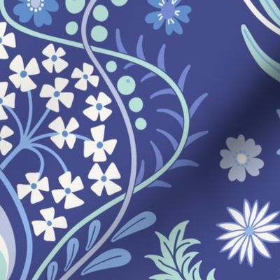 Art Nouveau fritillary acanthus damask XL wallpaper scale navy blue by Pippa Shaw