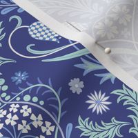 Art Nouveau fritillary acanthus damask large scale navy blue by Pippa Shaw