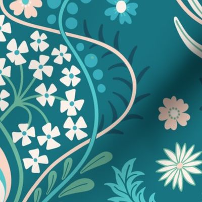 Art Nouveau fritillary acanthus damask XL wallpaper scale jade green by Pippa Shaw